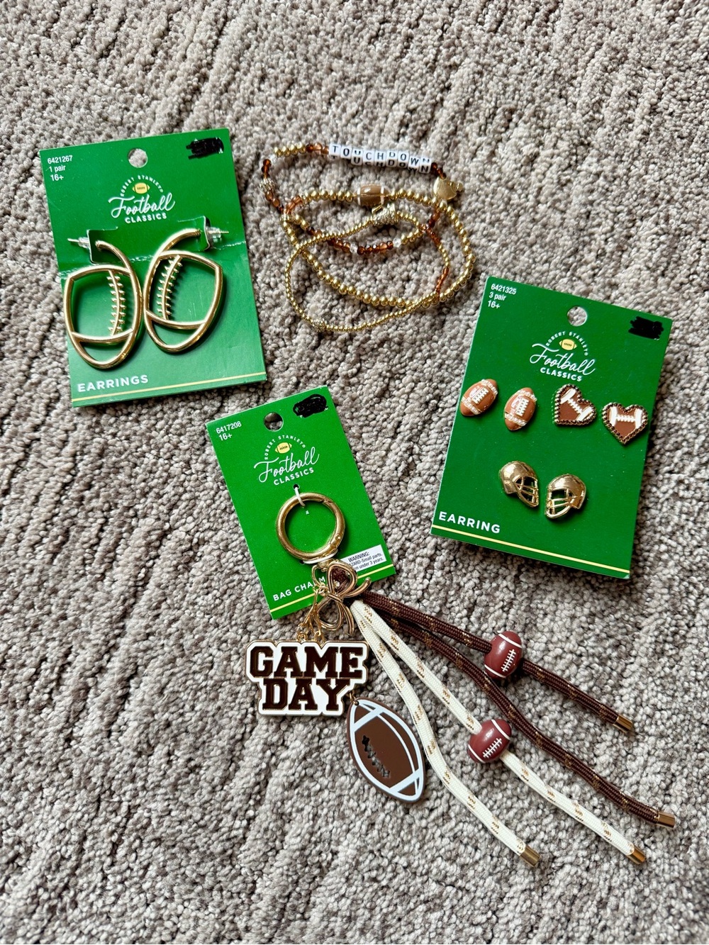 Hobby Lobby Robert Stanley Gold Football Game Day Jewelry and Bag Charm Set